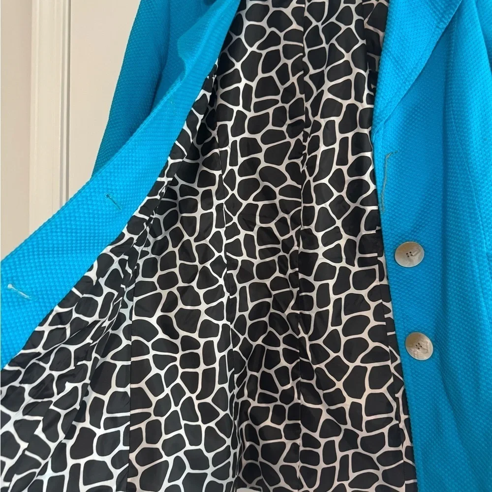 Peck & Peck Weekend Coat Teal Blue Belt Collared Buttons Lined Pockets Size 8